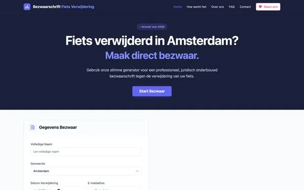 De website Bezwaarschrift fietsverwijdering