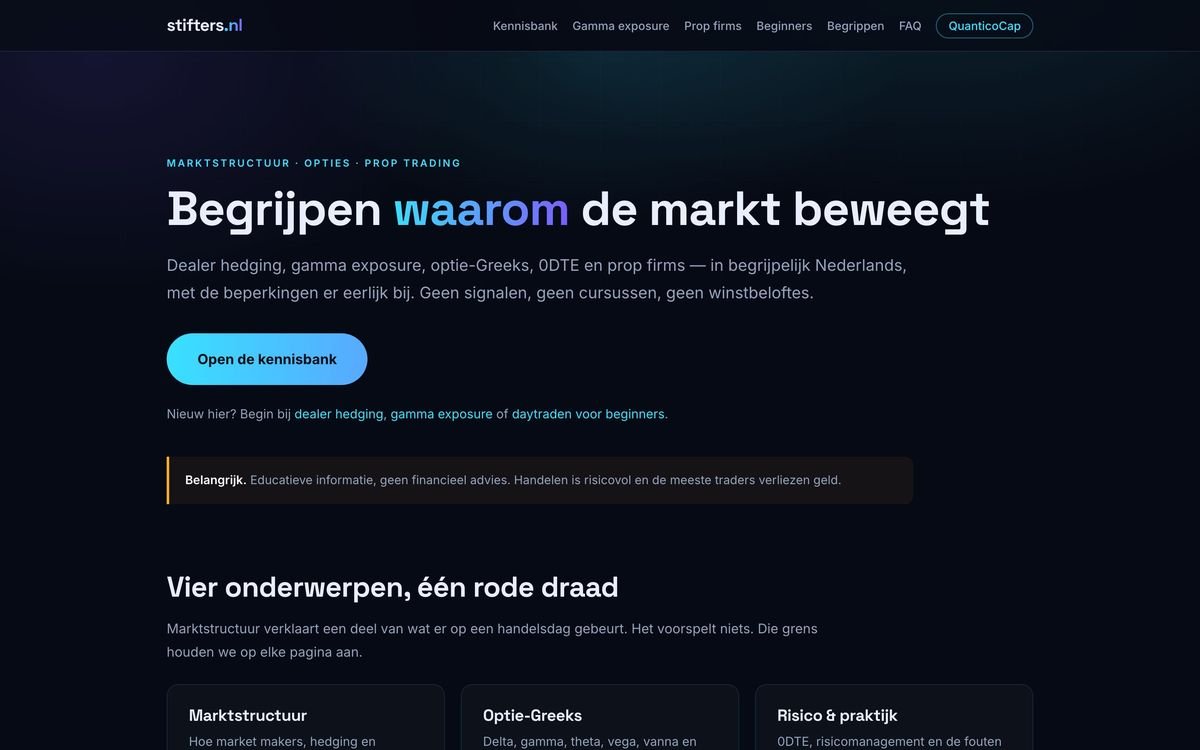 De homepage van Stifters.nl