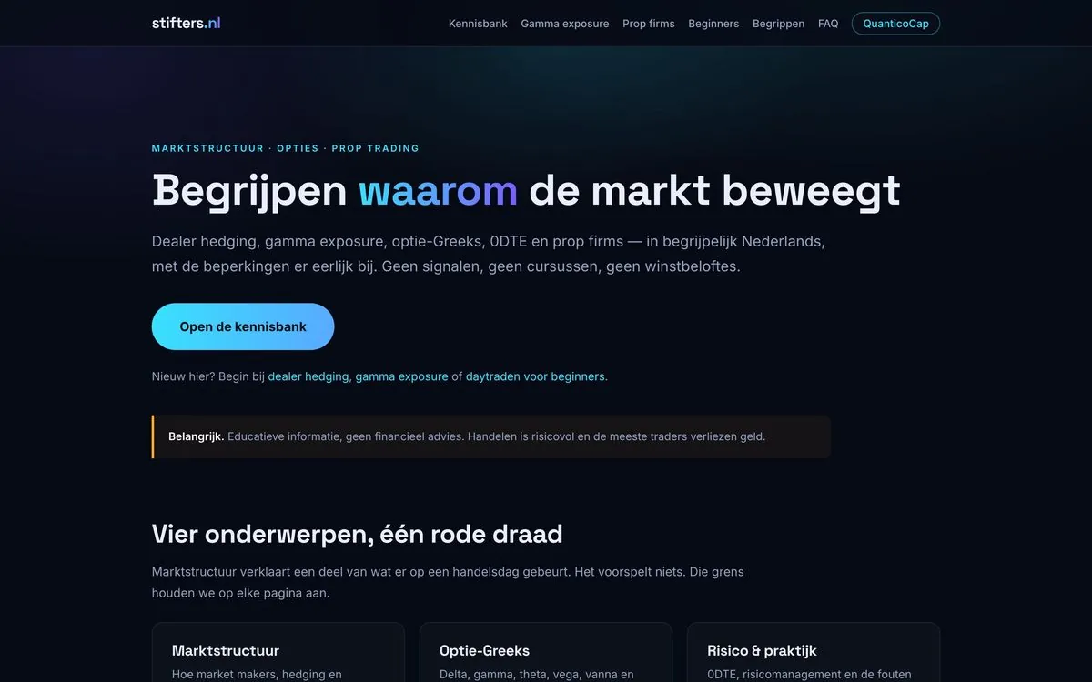 De homepage van Stifters.nl